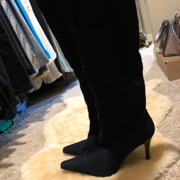 Black Faux Suede Tall Boots - Picture 2 of 4